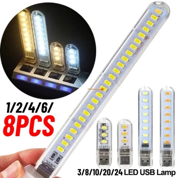 1-2-4-6-8 pièces 3-8-10-20-24 LED s Mini Portable USB LED veilleuse lecture Camping lampe pour ordinateur portable Gadget apprentissage lampe