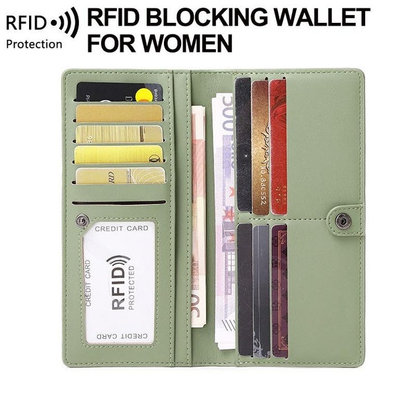 Portefeuille fin en cuir PU pour femmes, blocage RFID, portefeuille Long à deux volets, porte-cartes, fermeture éclair, porte-monnaie avec fenêtre d'