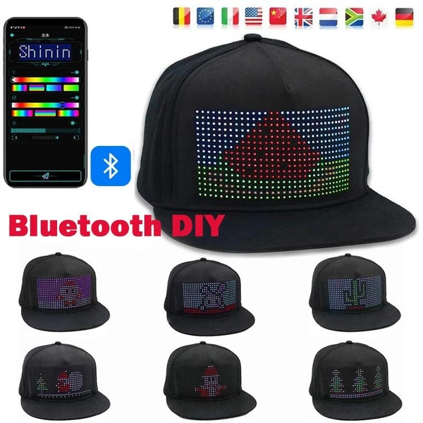 RGB Bluetooth APP Controller LED Hip Hop Cap Luminous Scrolling Message Baseball Cap APP Control Party Customized Languages Cap Holiday Performance H