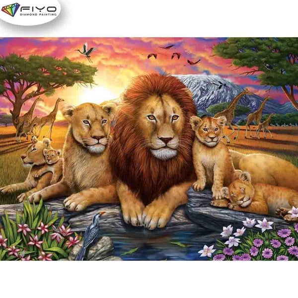 FIYO Lions DIY 5D Diamond Painting Full Drill with Number Kits Home and Kitchen Fashion Mosaic Diamond Painting Canvas Wall Decoration Gift Crafts fo