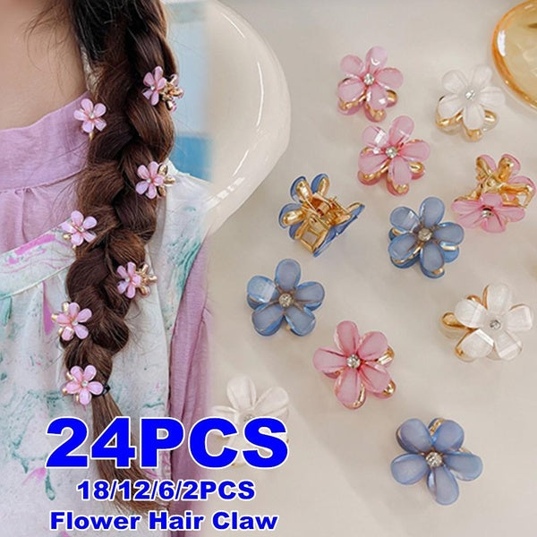 2-6-12-18-24Pcs New Double-sided Crystal Flower Rhinestone Alloy Hair Claw Clip Anti-slip Strong Grip Hair Claw Clip Thick Hair Accessories For Women Matron Inn