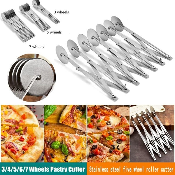 Manual Stainless Steel Cutter Adjustable Dough Lattice Pizza Bread Cutting Tool Brownies Biscuits Cakes Dough Kitchen Tool Multi Wheel Pastry Cutter
