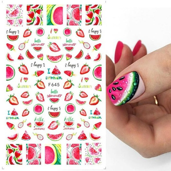 1PC Summer Fruits 3D Nail Sticker Watermelon-Strawberry-Avocado Water Decals Slider For Manicure DIY Nail Art Decoration