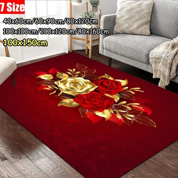 Home Decor 3D Romantic Rose Rectangular Floor Mat Non-slip Bedroom Carpet Playmat Carpets for Living Room Matte 7 Sizes Available 40X60cm-60x90cm-80x