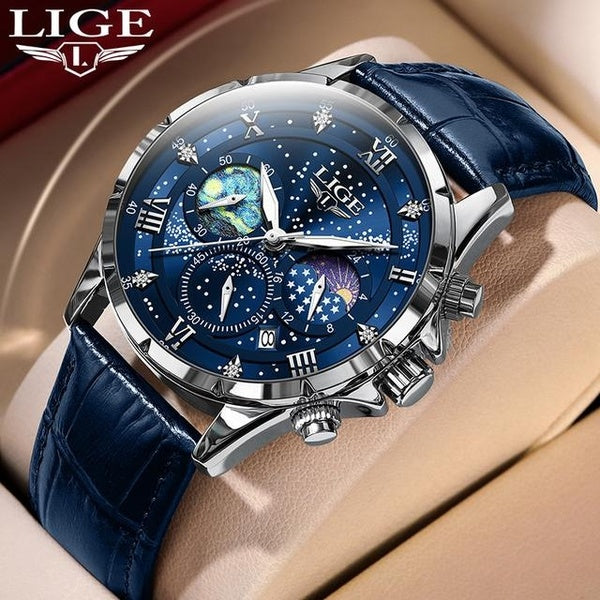 LIGE hommes montres décontracté Sport montre hommes de luxe étanche Date lumineux chronographe montre-bracelet femme montres à Quartz en cuir horloge