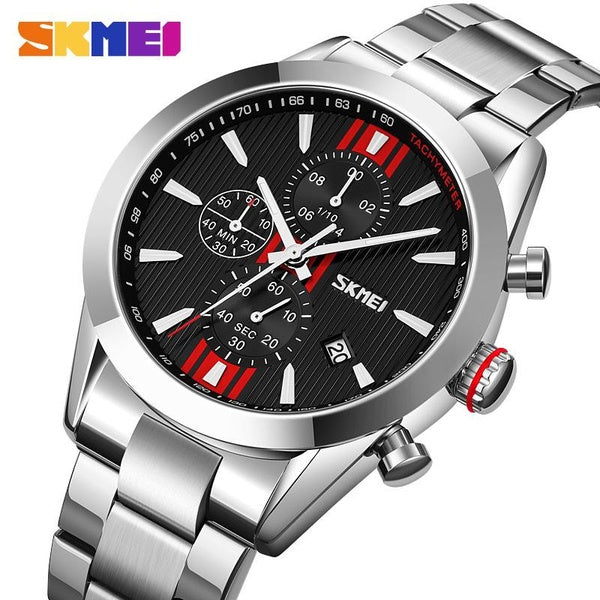 SKMEI mode montres à Quartz pour hommes affaires en acier inoxydable chronographe sport montre-bracelet mâle étanche horloge