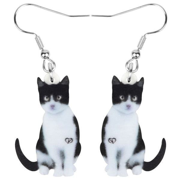 Acrylic Sitting Pet Cow Cat Kitten Earrings Big Dangle Drop Sweet Animal Novelty Jewelry for Women Girls Teens Gifts Charms Decoration