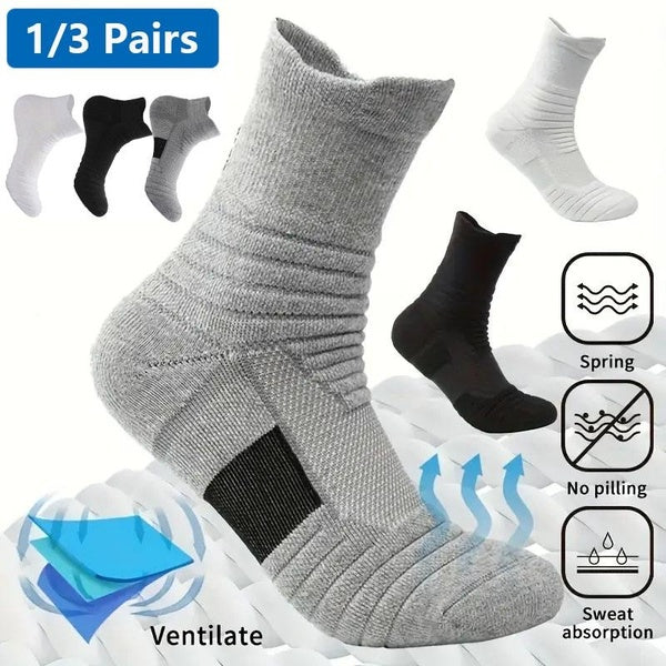 1-3pairs Fleece Athletic Socks for Men and Women Men Basketball Sport Socks Anti-Slip Running Cycling Soccer Hiking Sox Athletic Cotton Compression-