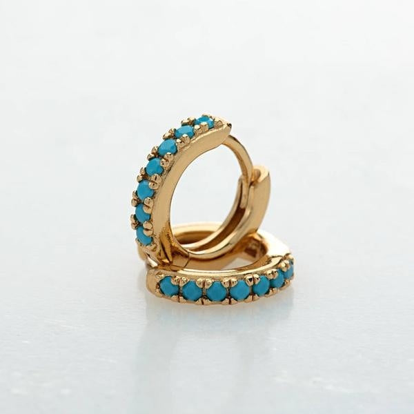 1 paire de petites boucles d'oreilles créoles turquoise artificielles simples pour femmes, couleur or et argent, cartilage Huggie, petits bijoux déli