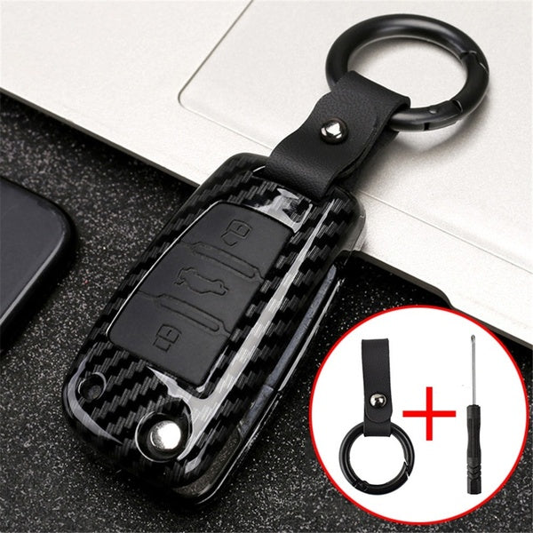 Xukey Carbon Fiber Style Key Shell Car Cover Case For Audi A1 S1 A3 S3 A4 A6 RS6 TT Q3 Q7 Remote Key Fob Keyring Keychain