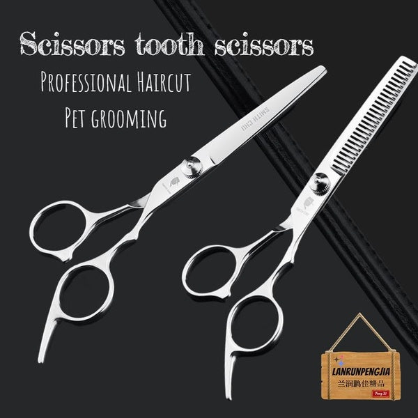 Stainless steel barber scissors, bangs flat scissors Tooth scissors, straight scissors, home hair scissors, pet hairdressing beauty scissors