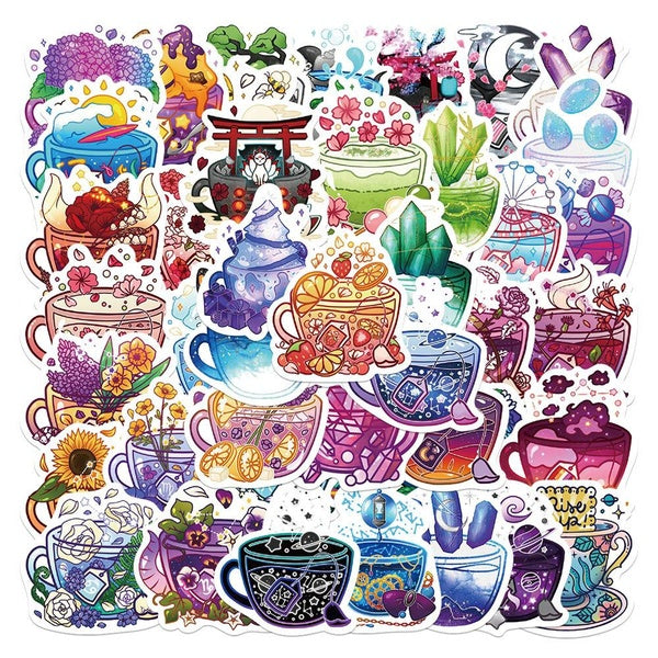 10-50Pcs Ins Style Colorful Glass Cup Stickers Magic Mug Graffiti Stickers for DIY Luggage Laptop Skateboard Motorcycle Bicycle Stickers