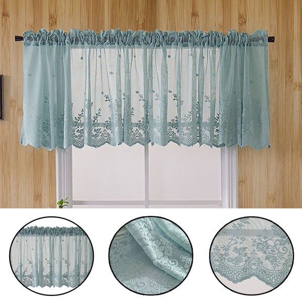 Lace Curtain Kitchen Coffee House Curtain, Small Rod Curtain, Blue Lace Short Curtain