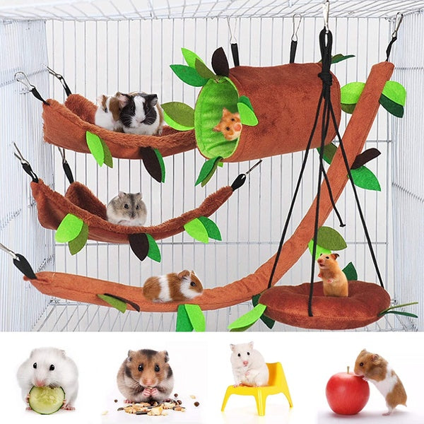 5 Pcs Hamster Cage Guinée Pig Cage Accessoires, Ferret Cage Jouets Hamac, Hamster Lit Rat Hamac, Rat Cage Jouets Feuille Tunnel Suspendu et Balançoir