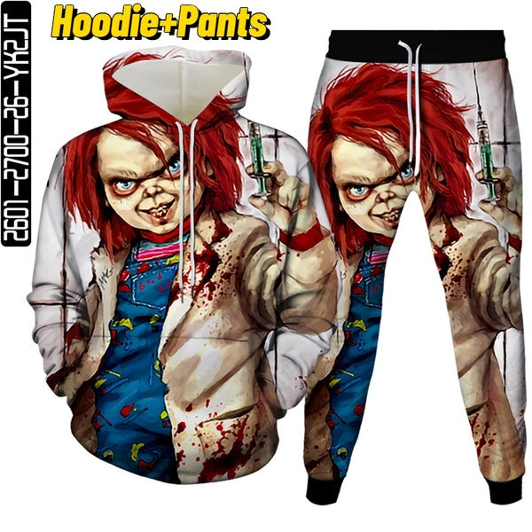 Newest Fashion Suit 3D Print Chucky Doll Child's Play Horror Casual Hoodies+Pants Suit Casual Sweatshirt Suit