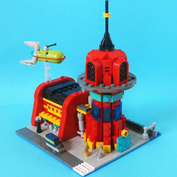 Buildmoc Anime Cartoon Futuramaed Micro Planet Express Buildings and ship Slurm Truck Aloa Mars Model Building Blocks Toys