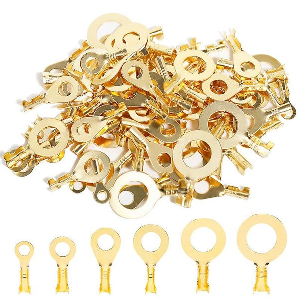 100PCS-lot M3 M4 M5 M6 M8 M10 Ring Lugs Terminals Gold Brass Non-insulated Crimp Termin Electrical Wire Connectors