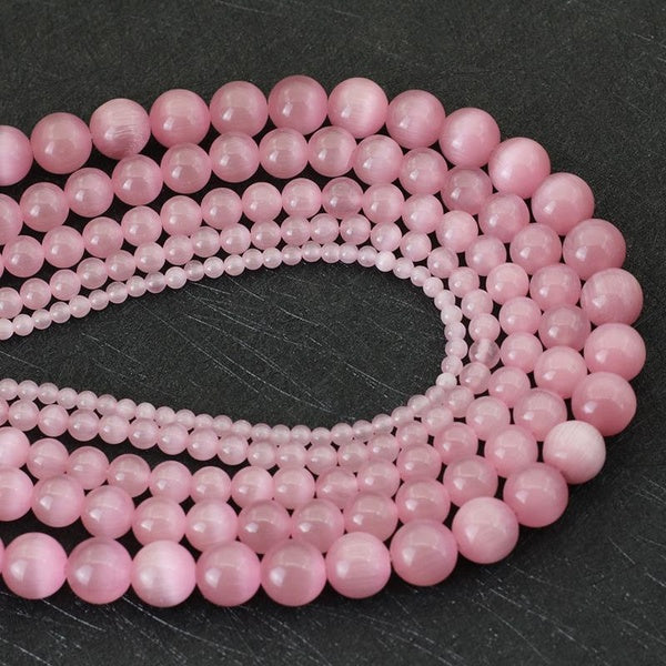 4-6-8-10-12mm 100% Natural Cat Eye Stone Beads For Jewelry Making Pink Opal Beads For DIY Jewelry Moonstone Kralen Accessories Matron Inn