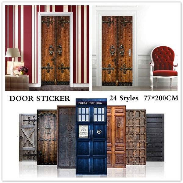 3D Self-adhesive Door Sticker Waterproof PVC Wall Sticker for Living Room Bedroom Bathroom Corridor Wall Decals(77x200cm)