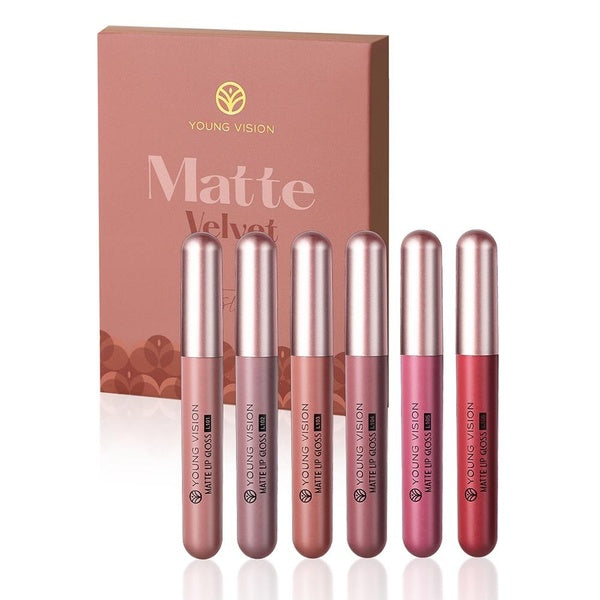 Young Vision 6Pcs Lipstick Set Matte Lip Gloss Makeup Set, Long-Lasting Wear Non-Stick Cup Waterproof Velvet Lip Gloss Kit, Lip Makeup Gift Sets for