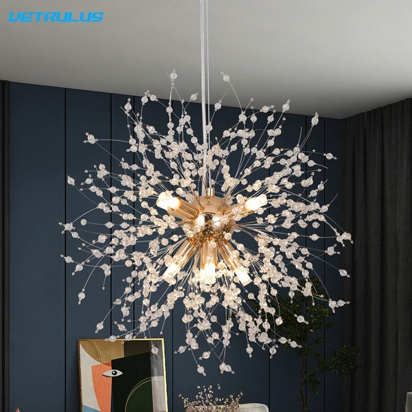 Modern Crystal Chandeliers 8-Light Dandelion Firework Pendant Lighting Chandelier Light Fixtures for Dinning Room Bedroom Living Room Restaurant Kitc