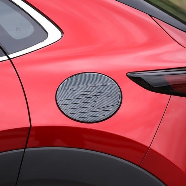 For Mazda CX-30 CX30 2020 2021 2022 2023 2024 Carbon Fiber-Chrome Color Fuel Tank Cap Oil Filler Cover Trim 1pcs-set