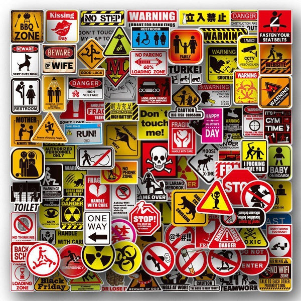 10-50-100pcs Funny Warning Stickers Danger Banning Warning Signs graffiti Stickers for DIY Luggage Laptop Motorcycle Sticker