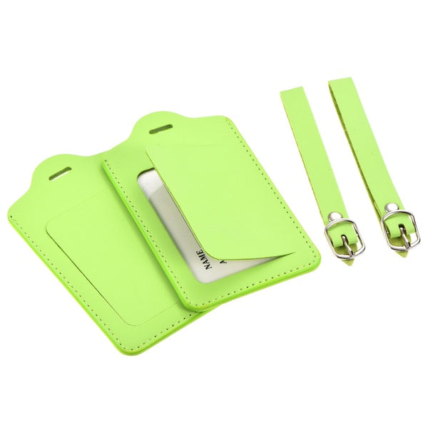 Luggage Tag PU Holders, 12x7cm Baggage Label Identifier Green Pack of 2