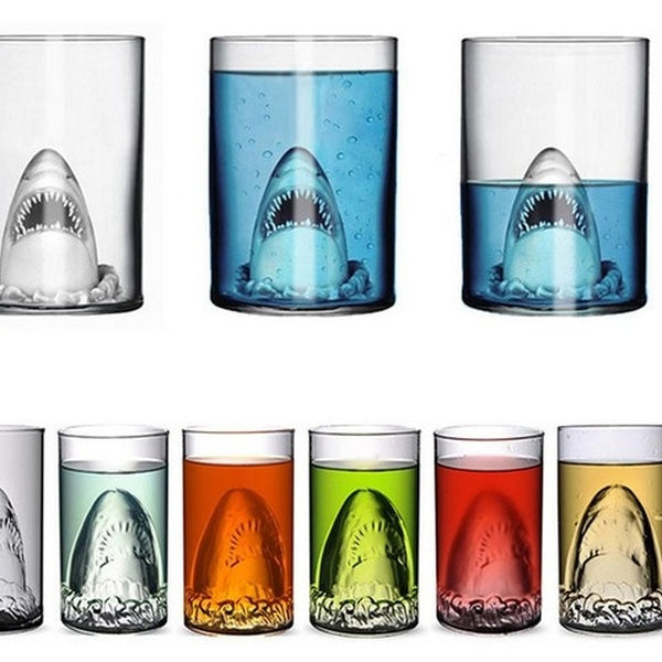 1PC 350ml Transparent Glass Cup Shark Glass Wine Milk Tea Water Breakfast Cup Mugs Double-layer Bar Wine Drinkware JQ 1071