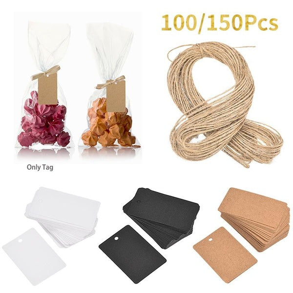 Rectangle Paper Gift Tags with Twine Rope Hang Tags With 20m String Tag Labels Party Favors Gift Kraft Paper 100-150Pcs