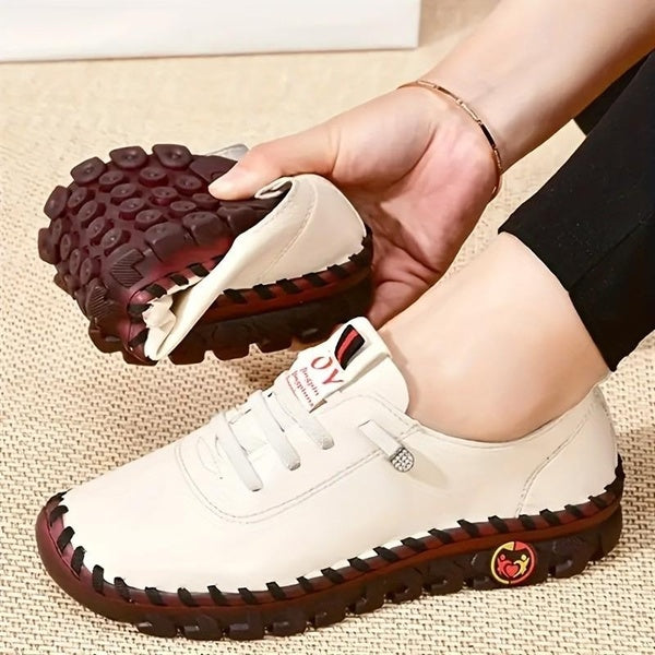 Women's Flat Low Top Sneakers Soft Sole Comfortable Leather Slip On Shoes Ladies Lace Up Flats Walking Shoes Casual Sneakers