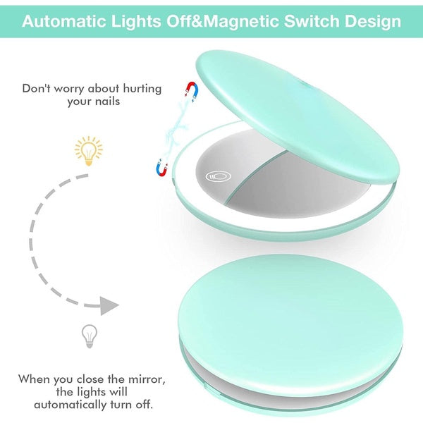Rechargeable Compact Mirror,10x Magnification Compact Mirror with Light,Dimmable Small Travel Makeup Mirror,26 LEDs,Portable Mirror for Handbag,4in H
