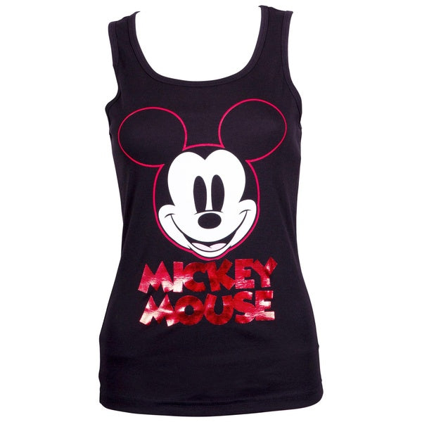 Mickey Mouse Ladies Red Foil Logo Black Tank Top