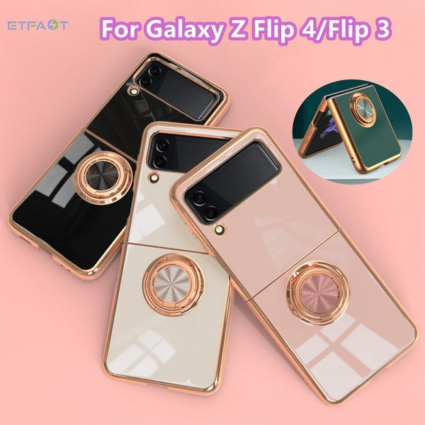 Placage d'armure antichoc avec étui de téléphone porte-anneau pour Samsung Galaxy Z Flip4 Flip3 5G coque souple de galvanoplastie pour Samsung Galaxy