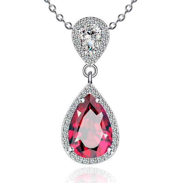 Shine Mode Femmes Dames 925 Sliver Chaîne Pendentif Collier Charme Rubis Beauté Bijoux Cadeau