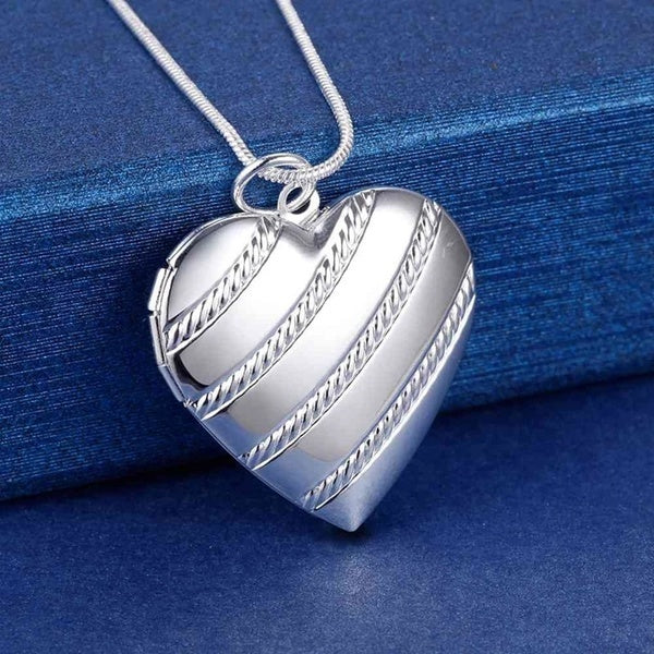 925 Sterling Silver Heart Photo Frame Pendant Snake Chain Necklace 18-20-22-24-26-28-30- Inch for Womens Charm Wedding Fashion Fine Jewelry