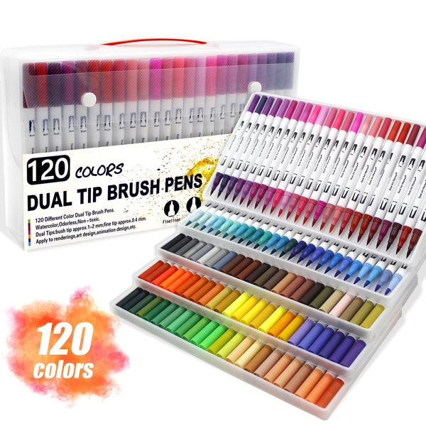 120 couleurs à double pointe pinceau marqueurs d'art Shuttle Art Fineliner et pinceau marqueurs à double pointe parfaits pour les enfants adultes art