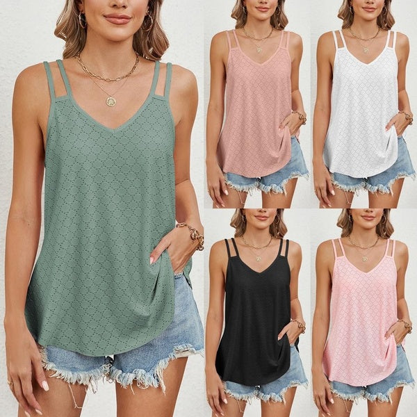Women's Summer Fashion Solid Sling Tank Tops Ladies Loose V-neck Backless Vest Tops