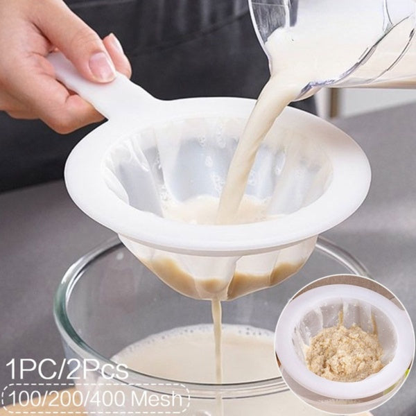 1PC-2Pcs 100-200-400 Mesh Kitchen Ultra-fine Mesh Strainer Kitchen Nylon Mesh Filter Spoon for Suitable for Soy Milk Coffee Milk Yogurt