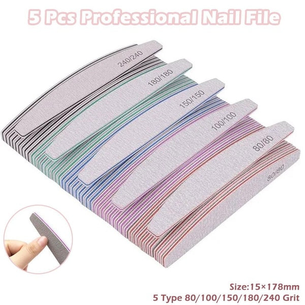 Lime à ongles professionnelle, papier de verre, Double face, outil de manucure, ponçage du vernis à ongles, grain 80-100-150-180-240, 5 pièces