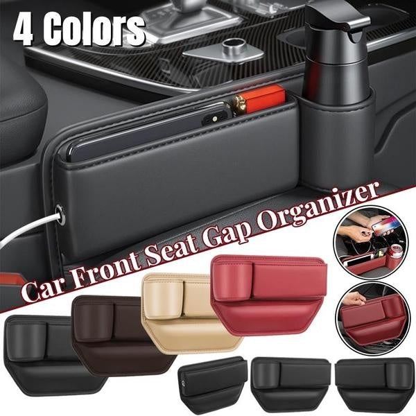 1Pc Universal Car Seat Gaps Storage Box With Cup Holder, PU Leather Storage Box, Car Front Seat Gaps Filler, Car Interior Accessories