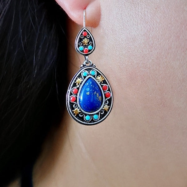 Boucles d'oreilles pendantes antiques en argent sterling massif 925 plaqué lapis lazuli bijoux d'anniversaire de mariage