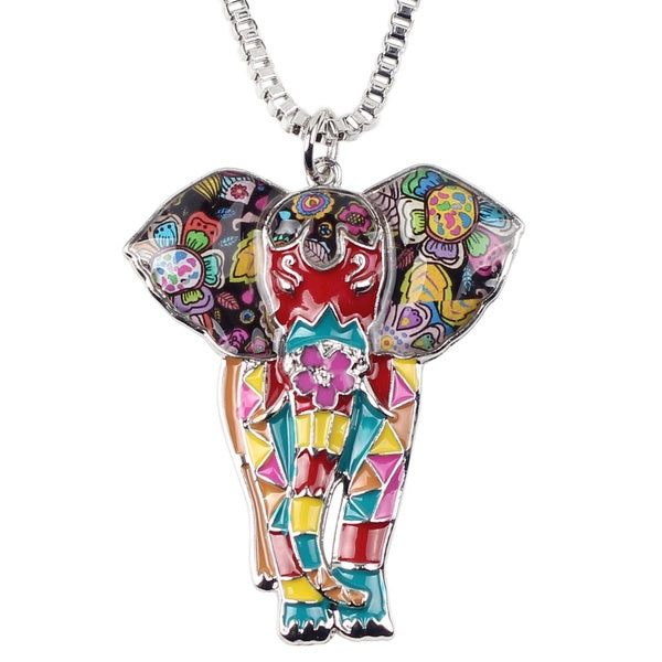 Bonsny Alloy Enamel Jungle Elephant Choker Necklace Chain Pendant Collar Enamel Unique Jewelry Women Girls Gifts