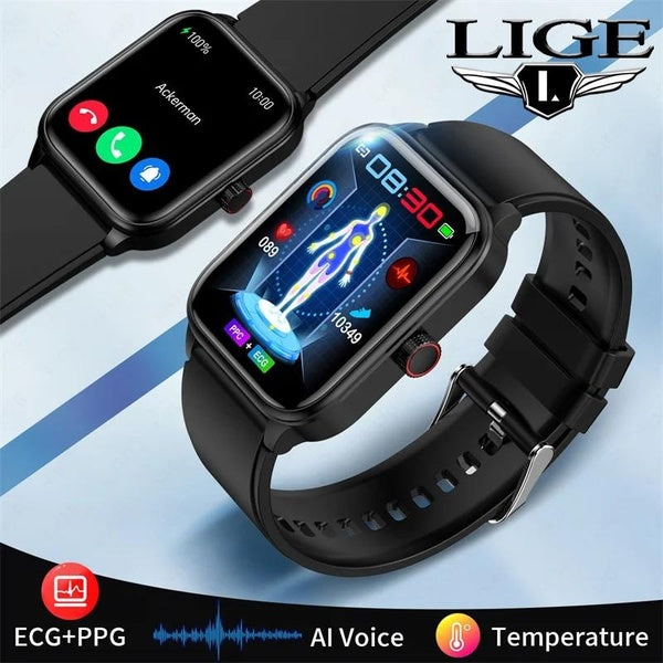 LIGE 2024 montre intelligente hommes pression artérielle glucose ECG santé température corporelle Fitness Tracker femme Smartwatch pour Android iOS R