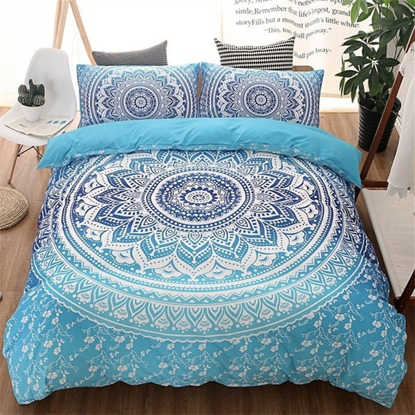 2-3 Pcs European Lines Boho Floral Duvet Cover Set Baby-Single-Twin-Double-Full-Queen-King Size Blue Flower Pattern Bedding Set Bohemian Comforter Co