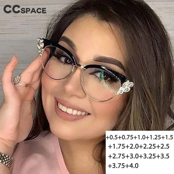 +0.5-+4.0 Cat Eye Reading Glasses for Women's Fashion Diamond Read Mirror+0.5+1.5+2.0+3.0+3.5
