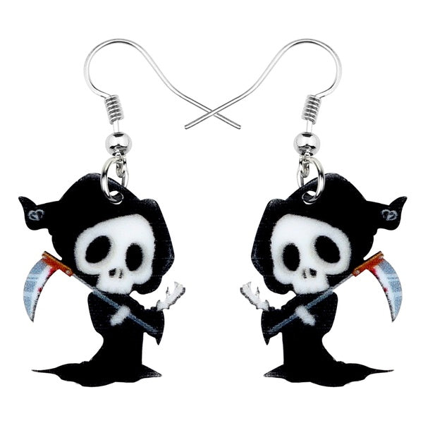 Acrylique Halloween Anime mort crâne faucheuse boucles d'oreilles goutte balancent bijoux pour dame filles adolescents charme cadeau Festival décorat