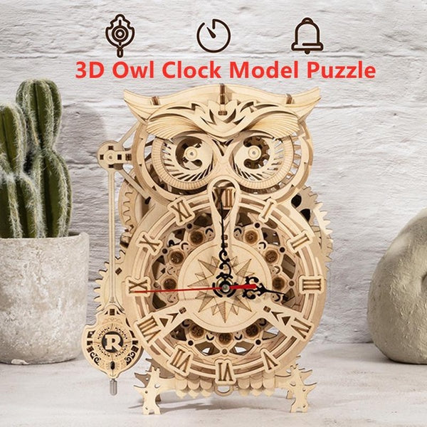 Time Art Owl Wall Clock 3D Wooden Puzzle Games Model Building Kits Toys for Children Kids Birthday Christmas Creative DIY Gifts