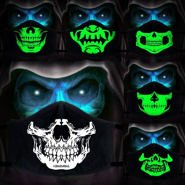 Fashion Gothic Skull Face Mask Night Luminous Cotton Mouth Mask Men Women Dustproof Outdoor Mask