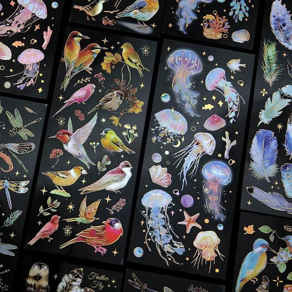 3 pièces Kawaii plume libellule oiseau méduse autocollants décoratifs Pack Scrapbooking matériel étiquette Journal téléphone Journal planificateur